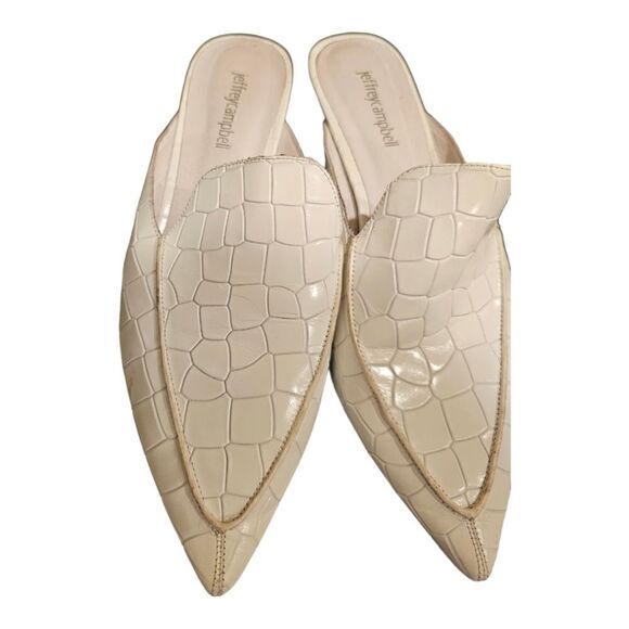 JEFFERY CAMPBELL “Novit” White Leather Croc Pointed Slip-On Mules - Size 8 1/2 - Picture 2 of 8